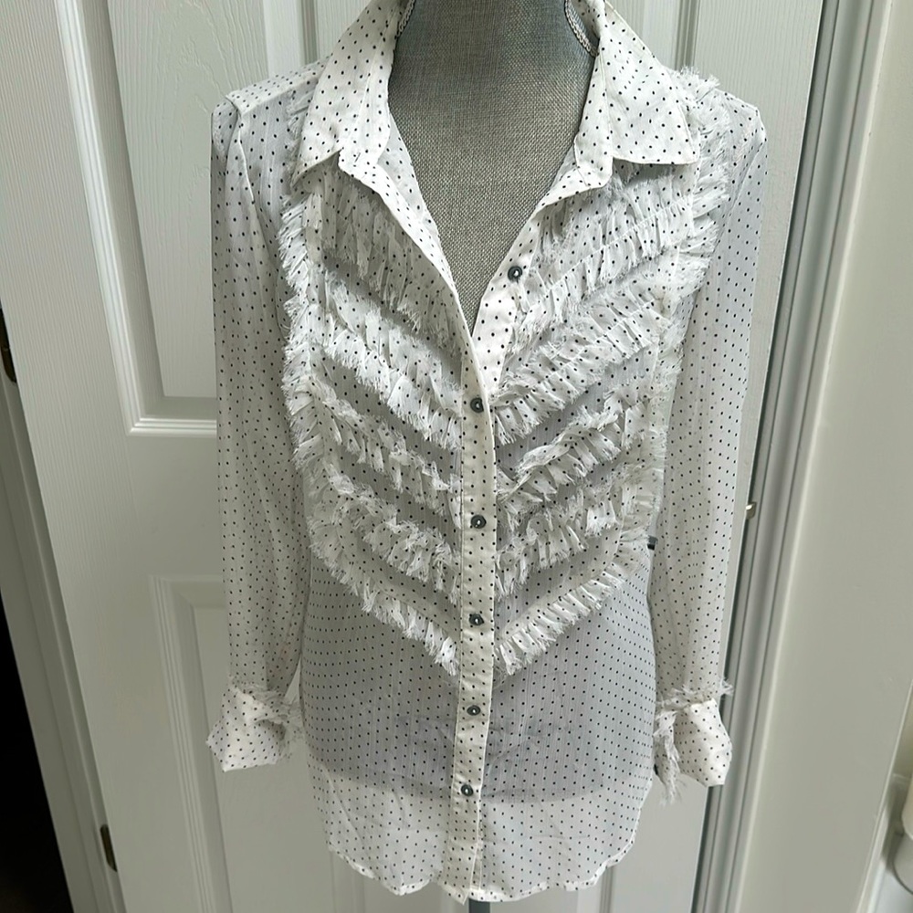 Free People Sheer Ruffle Blouse Size M